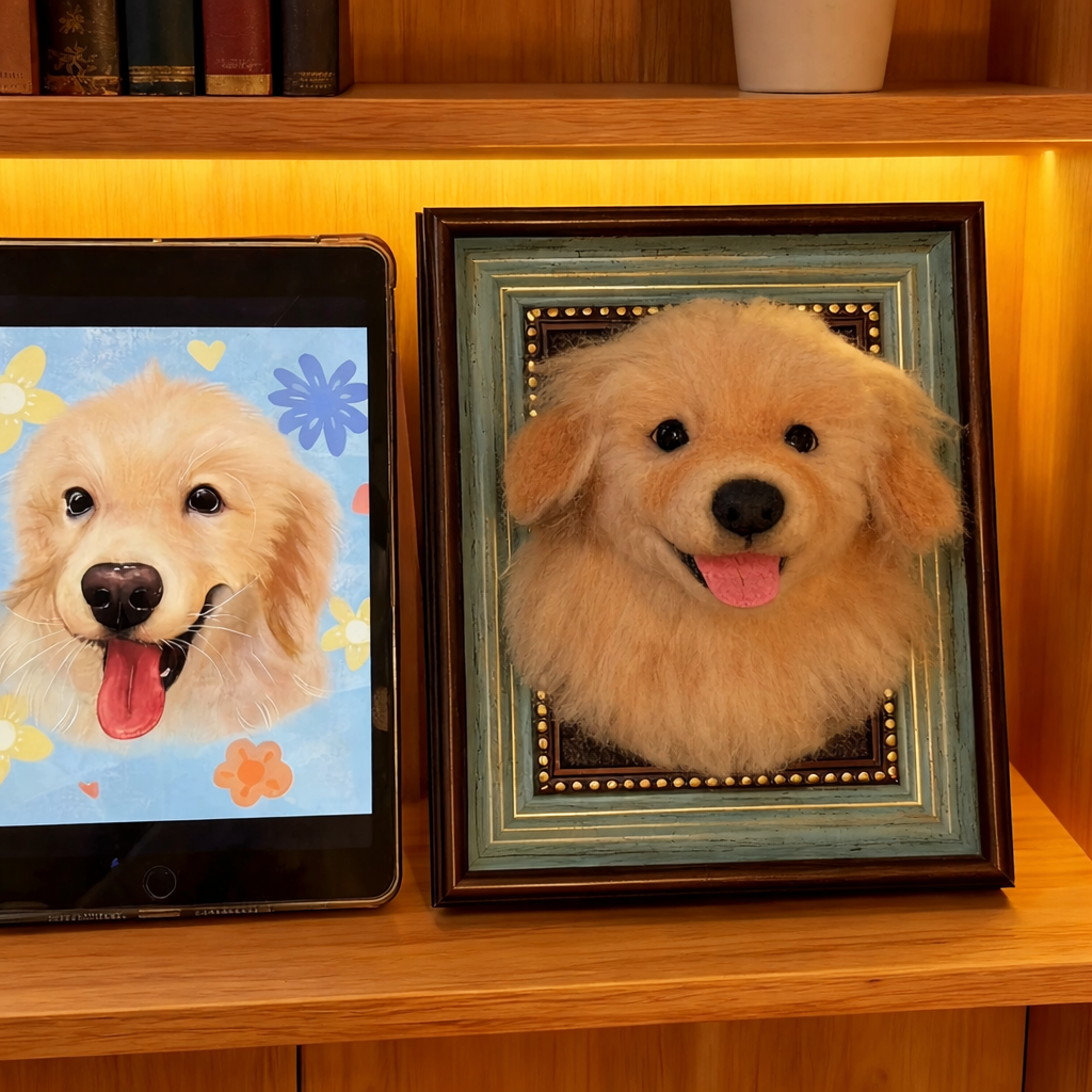 3D Pet Portrait Frame | Handmade Needle Felted Pet Replica