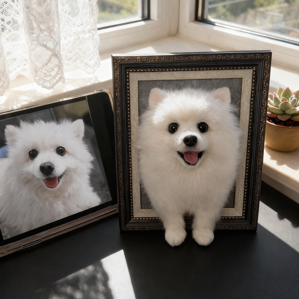 3D Pet Portrait Frame | Handmade Needle Felted Pet Replica