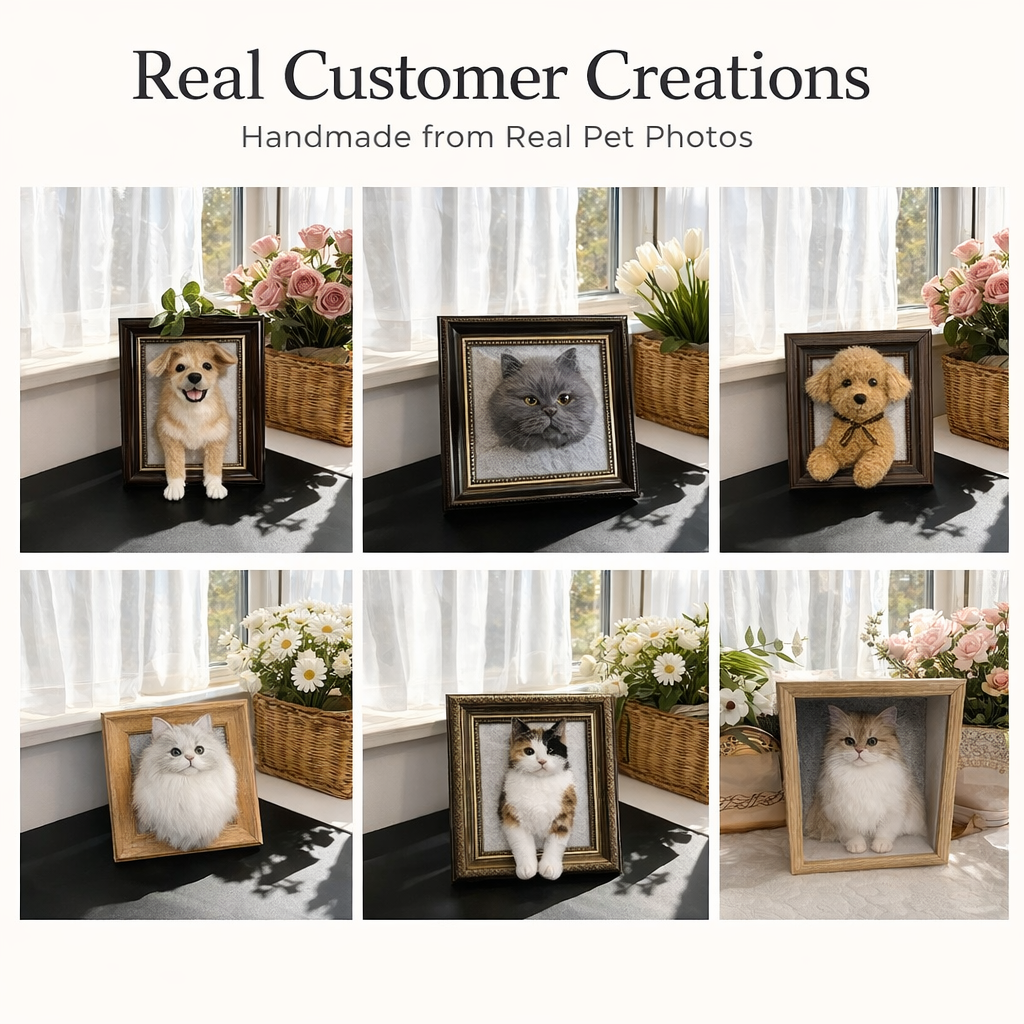 3D Pet Portrait Frame | Handmade Needle Felted Pet Replica